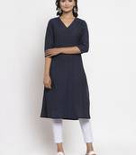 Navy-blue woven cotton kurtas-and-kurtis