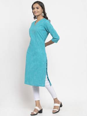 Blue woven cotton kurtas-and-kurtis 3