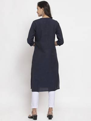 Navy-blue woven cotton kurtas-and-kurtis 2