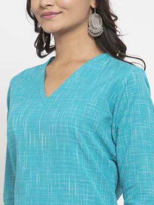 Blue woven cotton kurtas-and-kurtis 5