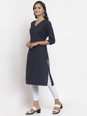 Navy-blue woven cotton kurtas-and-kurtis 3