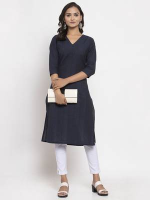 Navy-blue woven cotton kurtas-and-kurtis 4