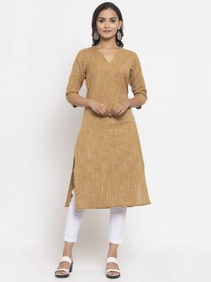 Beige woven cotton kurtas-and-kurtis 1