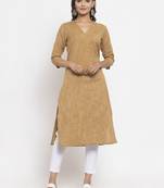 Beige woven cotton kurtas-and-kurtis