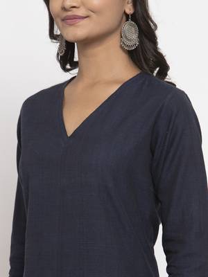 Navy-blue woven cotton kurtas-and-kurtis 5