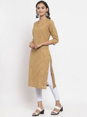 Beige woven cotton kurtas-and-kurtis 3