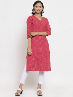 Pink woven cotton kurtas-and-kurtis 1