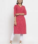 Pink woven cotton kurtas-and-kurtis