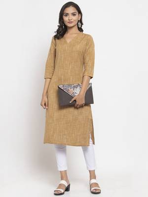 Beige woven cotton kurtas-and-kurtis 4