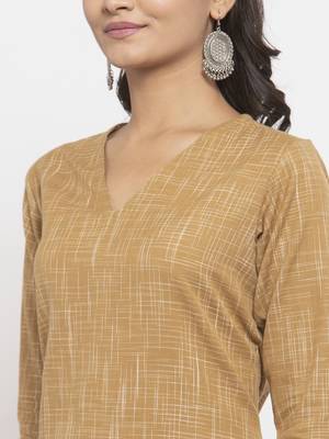 Beige woven cotton kurtas-and-kurtis 5
