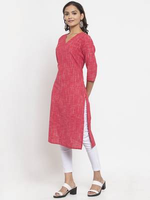 Pink woven cotton kurtas-and-kurtis 3