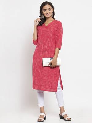 Pink woven cotton kurtas-and-kurtis 4