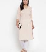Beige woven cotton kurtas-and-kurtis