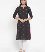 Black woven cotton kurtas-and-kurtis
