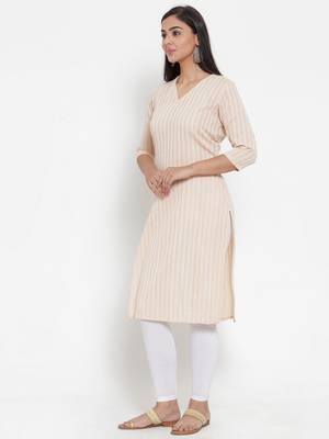 Beige woven cotton kurtas-and-kurtis 4