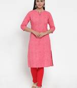 Pink printed cotton kurtas-and-kurtis