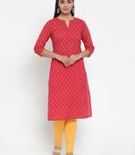 Red printed cotton kurtas-and-kurtis