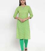 Green printed cotton kurtas-and-kurtis