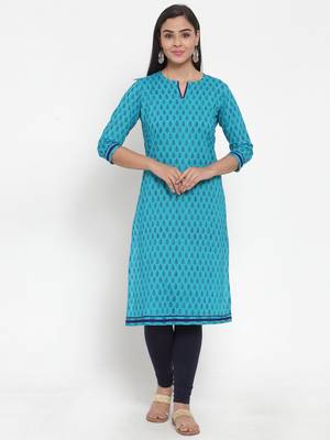 Navy-blue printed cotton kurtas-and-kurtis 1