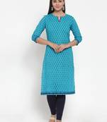Navy-blue printed cotton kurtas-and-kurtis