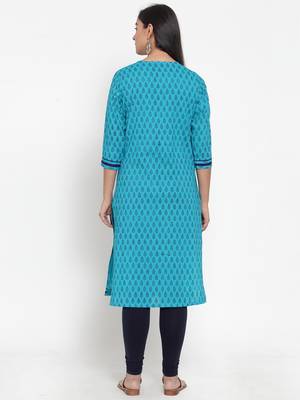 Navy-blue printed cotton kurtas-and-kurtis 2