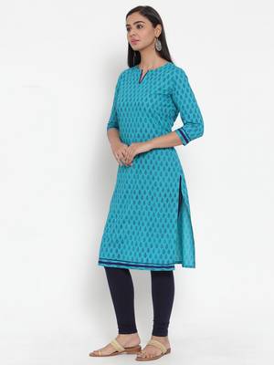 Navy-blue printed cotton kurtas-and-kurtis 3