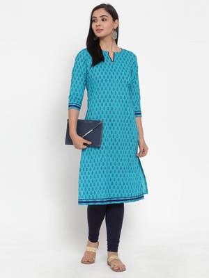 Navy-blue printed cotton kurtas-and-kurtis 4