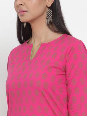 Magenta printed cotton kurtas-and-kurtis 5