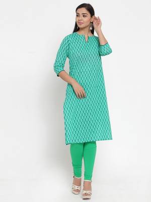 Turquoise printed cotton kurtas-and-kurtis 1
