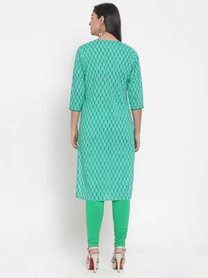 Turquoise printed cotton kurtas-and-kurtis 2