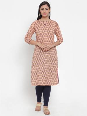 Beige printed cotton kurtas-and-kurtis 1