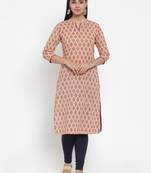 Beige printed cotton kurtas-and-kurtis