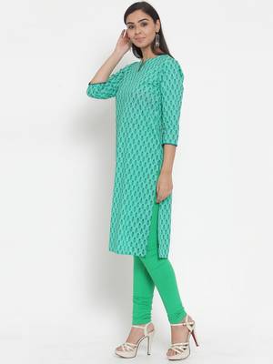 Turquoise printed cotton kurtas-and-kurtis 3