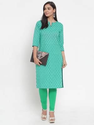 Turquoise printed cotton kurtas-and-kurtis 4