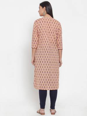 Beige printed cotton kurtas-and-kurtis 2