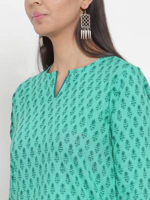 Turquoise printed cotton kurtas-and-kurtis 5