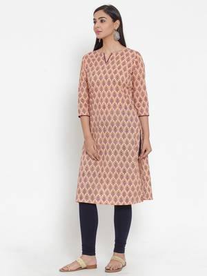 Beige printed cotton kurtas-and-kurtis 3