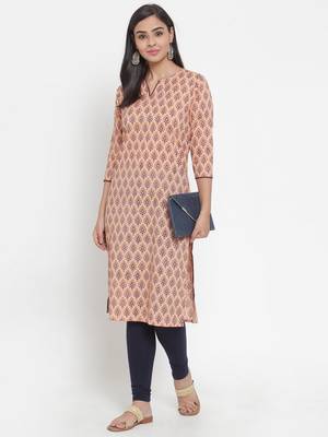 Beige printed cotton kurtas-and-kurtis 4