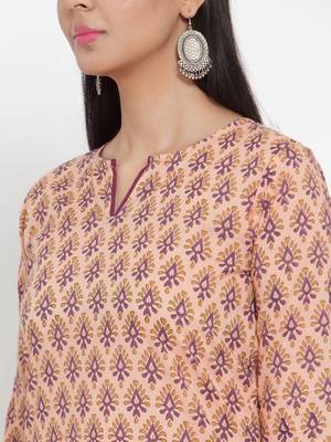 Beige printed cotton kurtas-and-kurtis 5