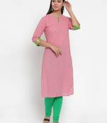 Pink printed cotton kurtas-and-kurtis