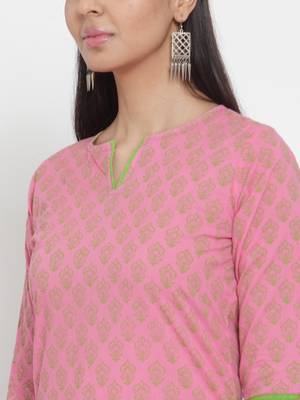 Pink printed cotton kurtas-and-kurtis 5