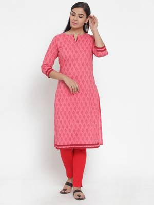 Pink printed cotton kurtas-and-kurtis 1