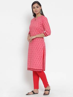 Pink printed cotton kurtas-and-kurtis 3