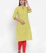 Green printed cotton kurtas-and-kurtis