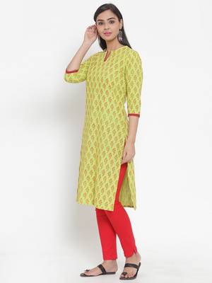 Green printed cotton kurtas-and-kurtis 3