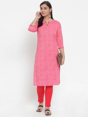 Pink printed cotton kurtas-and-kurtis 5
