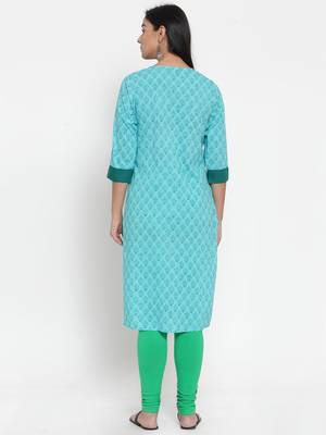 Turquoise printed cotton kurtas-and-kurtis 2