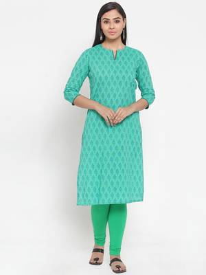 Turquoise printed cotton kurtas-and-kurtis 1