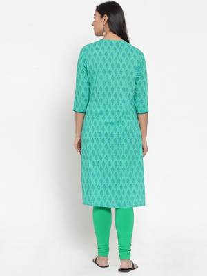 Turquoise printed cotton kurtas-and-kurtis 2