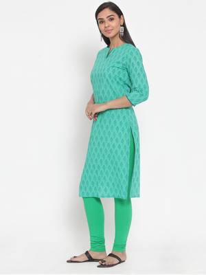 Turquoise printed cotton kurtas-and-kurtis 3